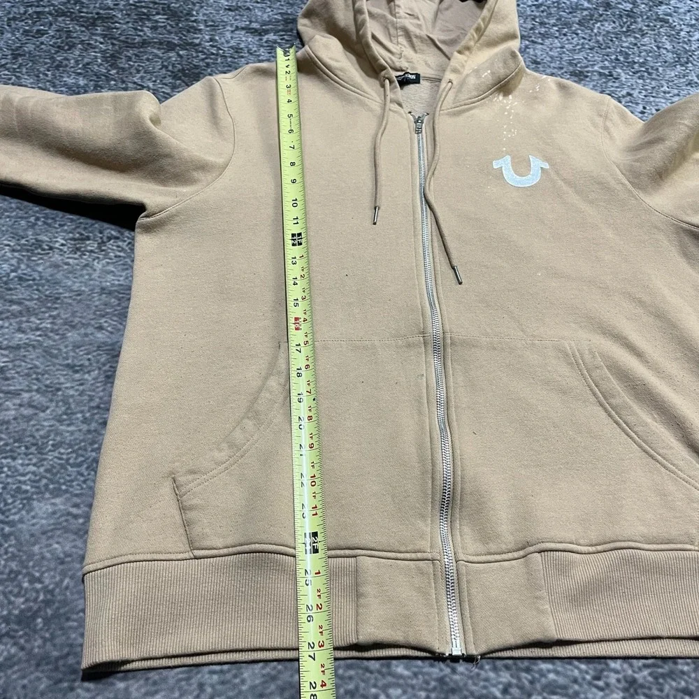 True Religion Zip Up Hoodie‎ Mens XL Beige Logo Graphic Y2K